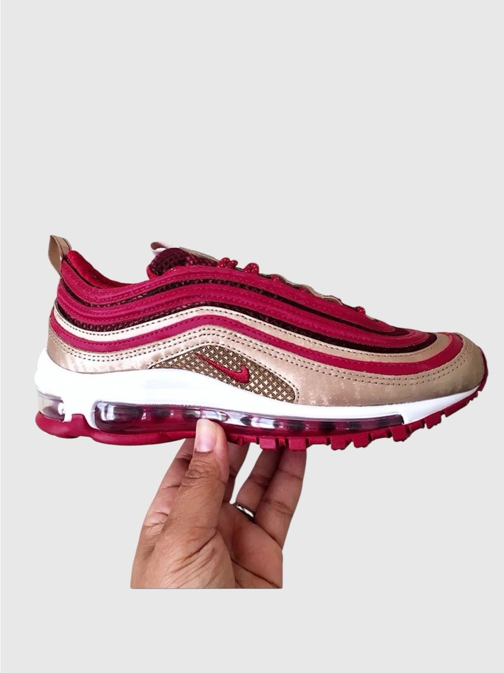 Nike Air Max 97 Noble Red Sneakers 5Y / 6.5 Women — Metallic Gold & Burgundy